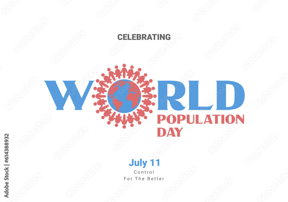 Simple Clean World Population Day Banner With Bold Title People Silhouette And World Map Globe Concept