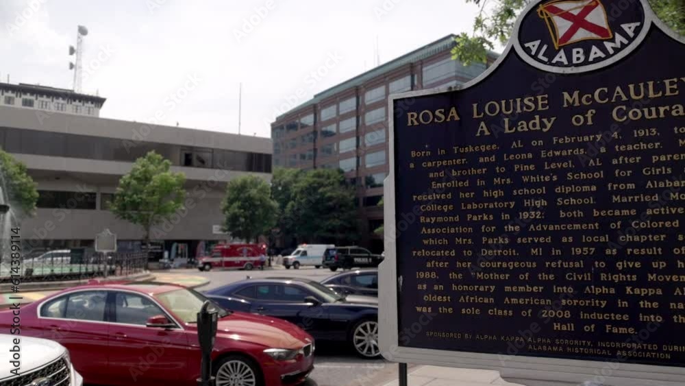 Rosa Parks historical marker in downtown Montgomery, Alabama with video