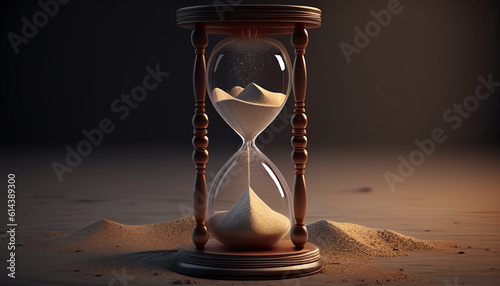 The sand in a wooden hourglass is dropping