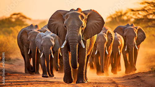 a group of elephants walk through the wild