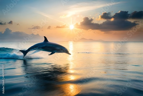 An image of a transparent sea with dolphins gracefully swimming through the water. © Muhammad