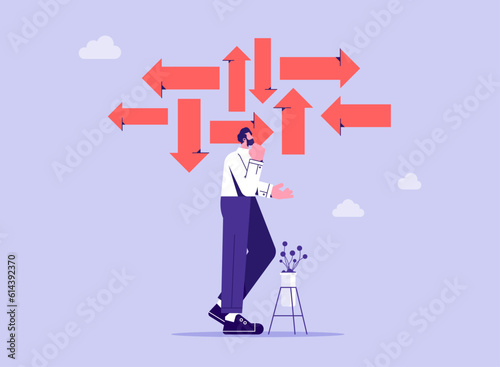 Business decision making, career path, work direction or choose the right way to success concept, businessman making decision think which way to go