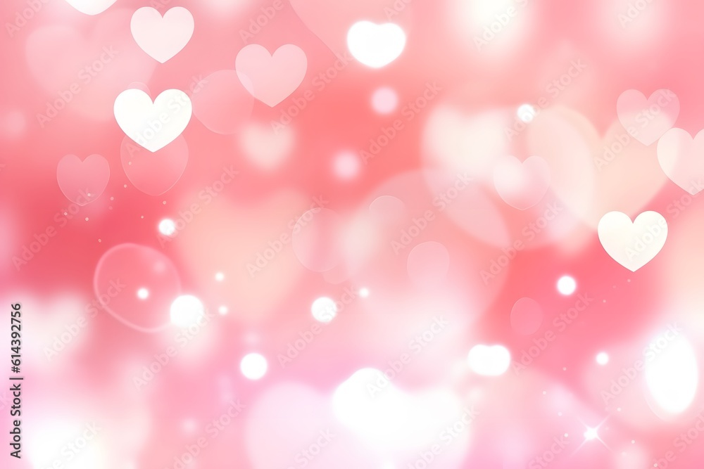 Abstract pink hearts blur bokeh texture background. wallpaper Valentine day. generative ai