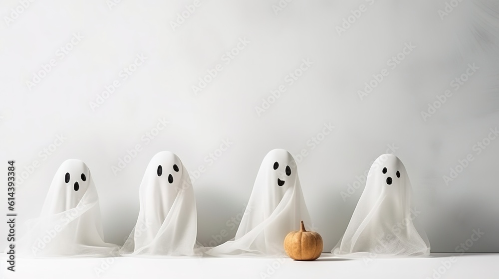 Halloween ghost Decoration with white background and copy space ai generated Halloween ghost Decoration with white background and copy space ai generated