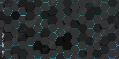 Hexagonal abstract metal background with light. Hexagonal gaming vector abstract tech background.