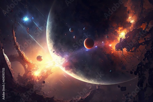 Fantasy space background with planets, stars and nebula
