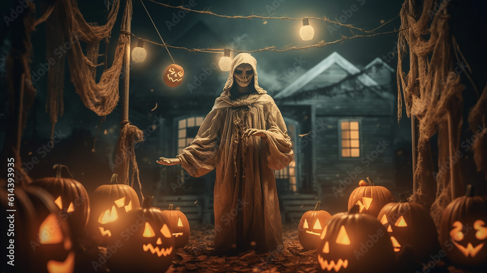 Generative AI. Halloween Ghost - obrazy, fototapety, plakaty 