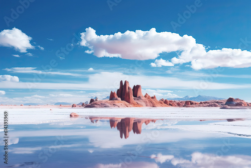 Mirror surface of the salt marsh, Bolivia. Landscapes of South America.