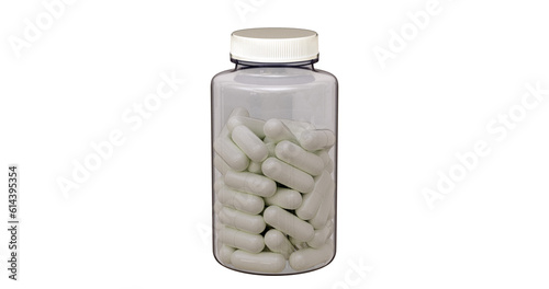 transparent bottle of pills for healthcare