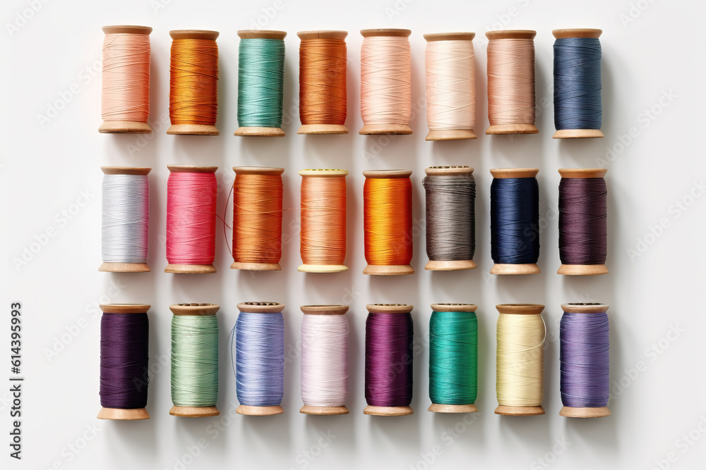 Spools of colored thread close-up on a white background. Spools of colored thread close-up on a white background.