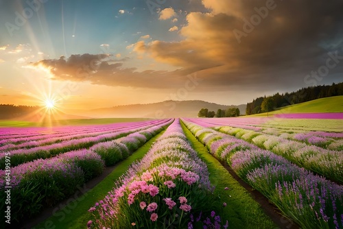 image of a lush green field with flowers blooming.