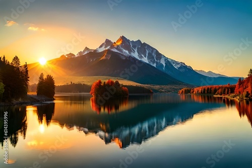 a beautiful sunset over a tranquil lake