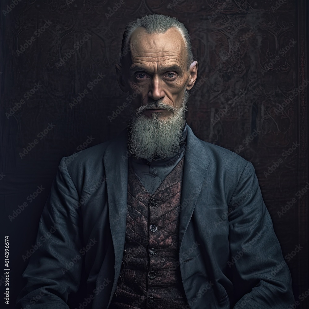 Fototapeta premium Serious man in classical studio portrait shot. fictional person created with generative AI