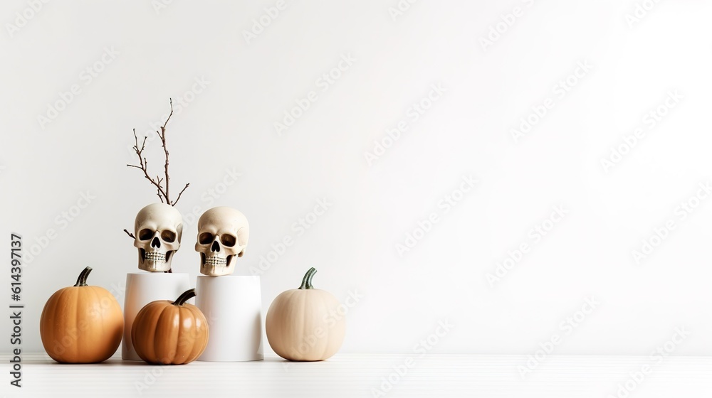 Halloween Pumpkin Decoration with white background and copy space ai generated