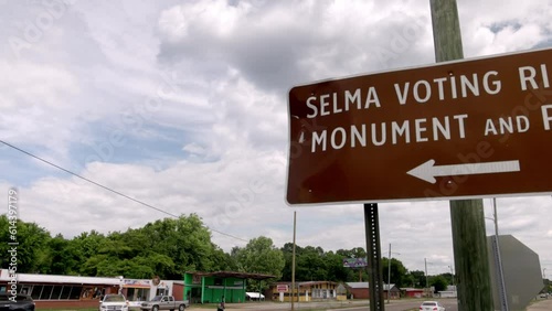 Selma Voting Rights Monument sign in Selma, Alabama with video panning left to right. photo