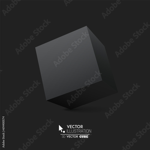 3d black cube on a dark background. Black box. Vector for your graphic design.