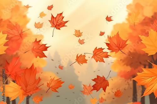 Falling autumn maple leaves on a natural background.