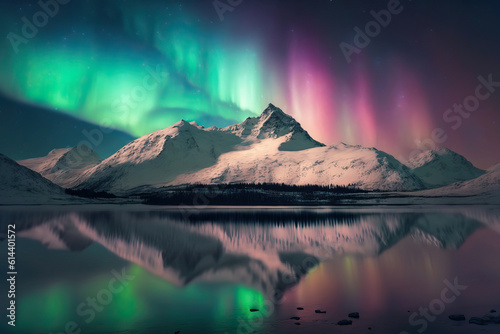 Snow mountains and aurora ,world in the night