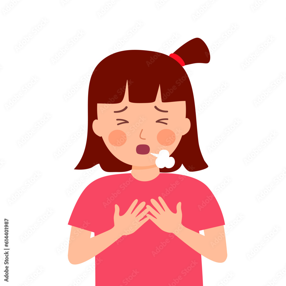 Girl kids with breathing problem in flat design on white background. Girl kids with breathing problem in flat design on white background.