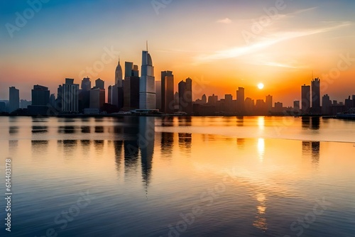 city skyline at sunset generated Ai. © Abdul