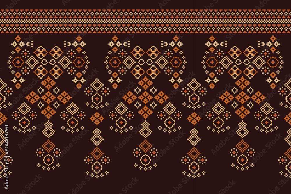 Ethnic Ikat fabric pattern geometric style.African Ikat embroidery Ethnic oriental pattern brown background. Abstract,vector,illustration.Texture,clothing,frame,decoration,carpet,motif. Ethnic Ikat fabric pattern geometric style.African Ikat embroidery Ethnic oriental pattern brown background. Abstract,vector,illustration.Texture,clothing,frame,decoration,carpet,motif.