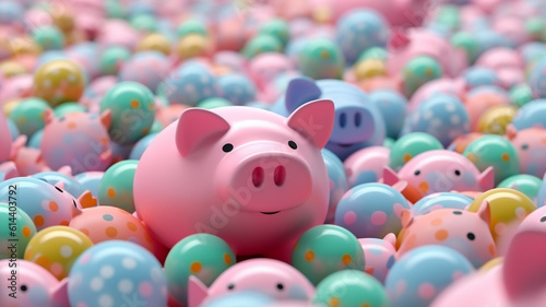 3d piggy bank pattern on pastel background., Generative AI.
