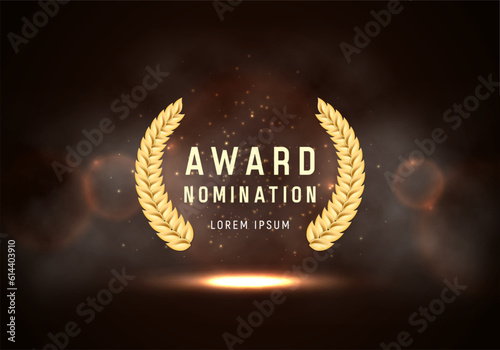 Award nomination with golden laurel wreath. Vector illustration.