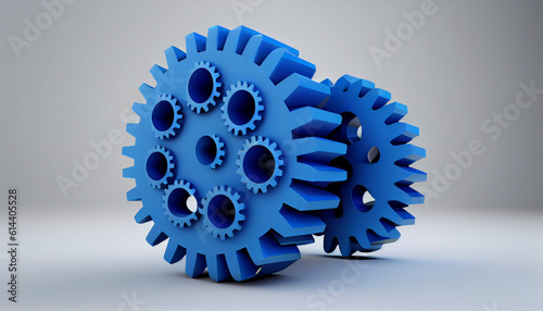3d render of blue gears icon isolated on white background Ai generated image