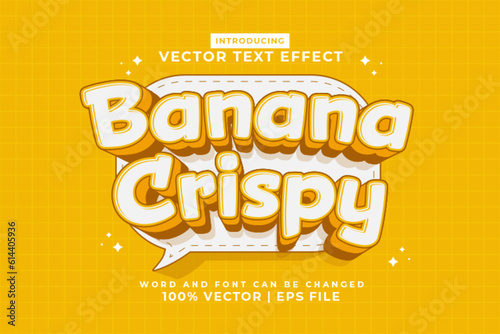 Editable text effect Banana Crispy 3d Cartoon template style premium vector