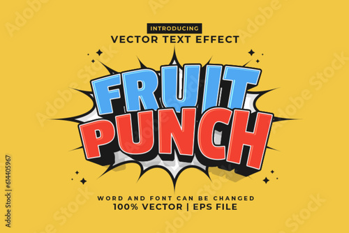 Editable text effect Fruit Punch 3d Cartoon template style premium vector