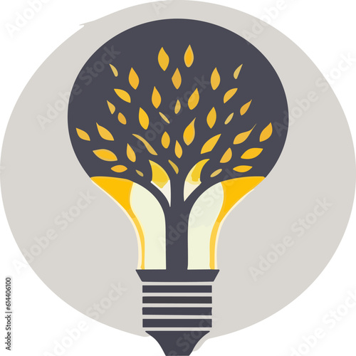 light bulb brain with leaves ollustration photo