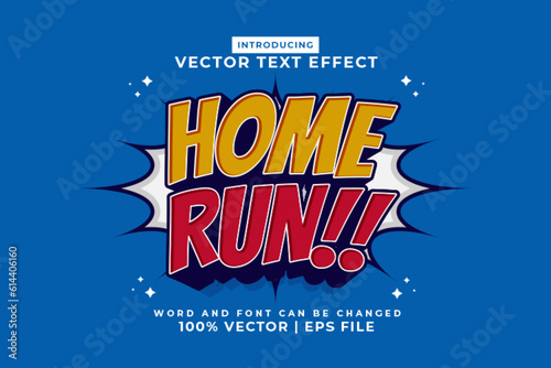 Editable text effect Home Run 3d Cartoon template style premium vector