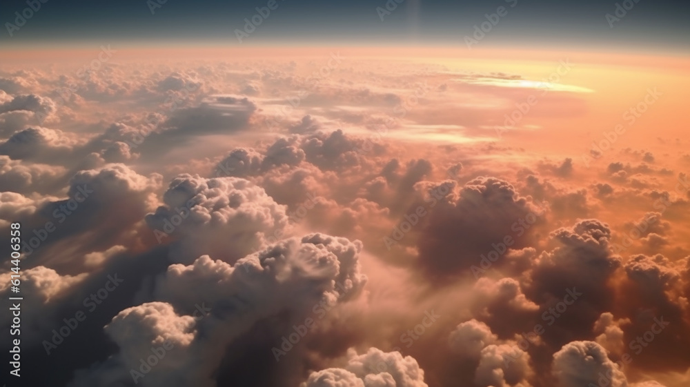 Beautiful pastel cloudscape. Fluffy clouds in the sky. Horizon from a plane. Weather and overcast dawn. Beautiful pastel cloudscape. Fluffy clouds in the sky. Horizon from a plane. Weather and overcast dawn.