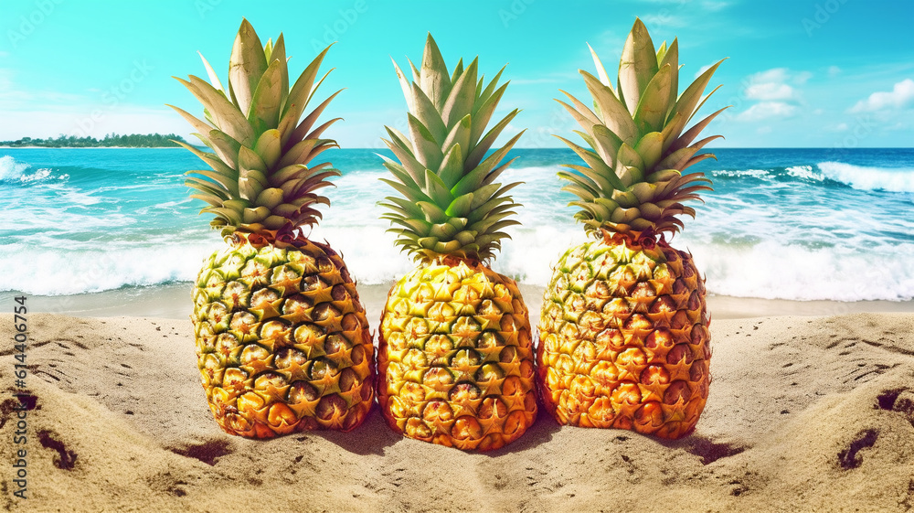Pineapples by the Shore: Sea Backdrop Evokes a Relaxing Vacation on Sunny Days Pineapples by the Shore: Sea Backdrop Evokes a Relaxing Vacation on Sunny Days
