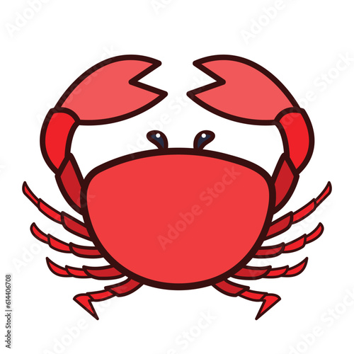 Crab red colored vector icon outline isolated on square white background. Simple flat sea marine animal creatures outlined cartoon drawing.