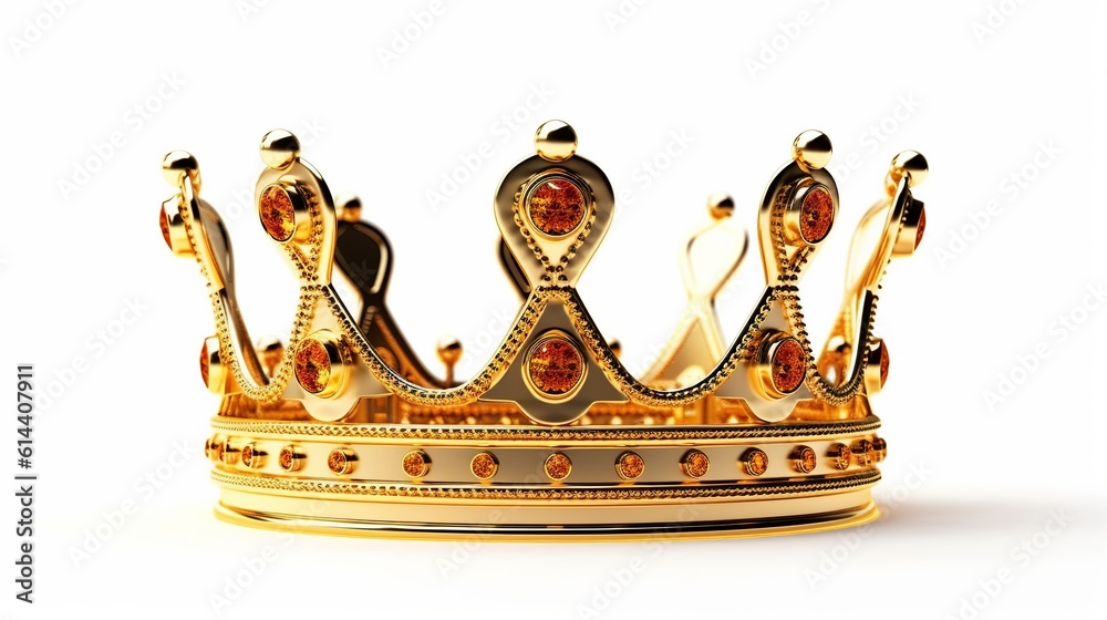 regal golden crown of a king set against a white isolated background ...