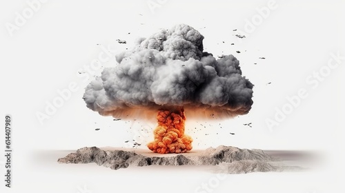 Nuclear explosions and mushroom cloud. Isolated on white background. Generative Ai