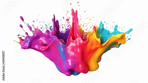 Rainbow paint splash. Isolated on white background. Generative Ai