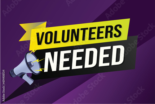 Volunteers needed word concept vector illustration with lines 3d style for social media landing page, template, ui, web, mobile app, poster, banner, flyer, background, gift card, coupon, label	