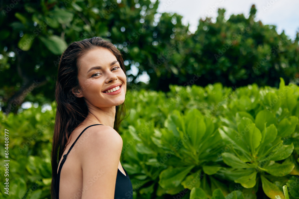 enjoy woman walk lifestyle summer t-shirt beautiful nature freedom park smiling enjoy woman walk lifestyle summer t-shirt beautiful nature freedom park smiling