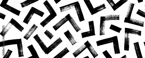 Vector triangle seamless pattern. Hand drawn geometric brush strokes. Thick vector lines with scuffs. Brush drawn bold geometric triangle lines. Abstract grunge horizontal background.