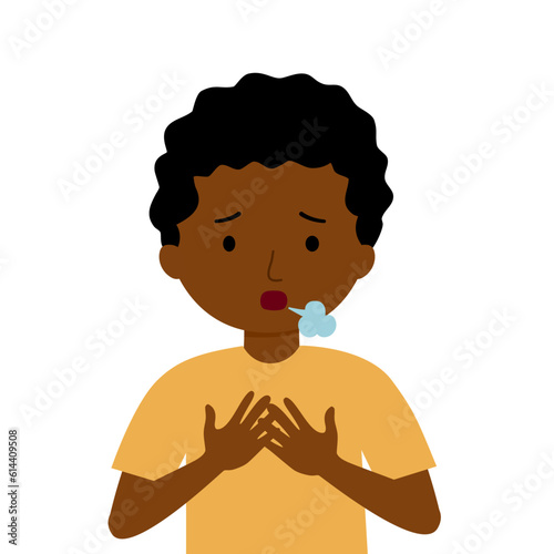 Boy kids with breathing problem in flat design on white background.