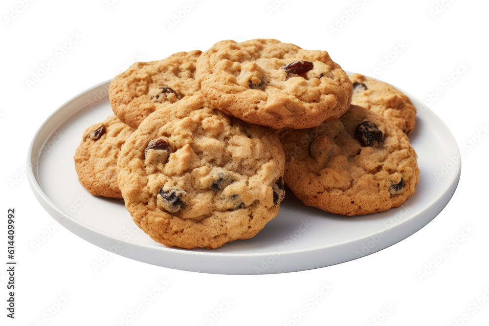 Delicious Plate of Oatmeal Raisin Cookies on a Transparent Background 