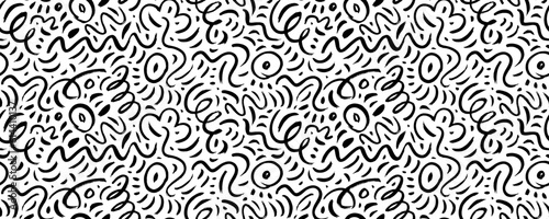 Fototapeta Naklejka Na Ścianę i Meble -  Squiggly lines seamless pattern. Abstract geometric pattern with curved lines, squiggles. Simple childish scribble backdrop. Creative abstract kid drawing. Doodles and scratches banner.