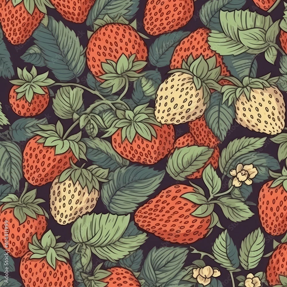 Strawberry pattern. Hand drawn berry. generative ai Strawberry pattern. Hand drawn berry. generative ai