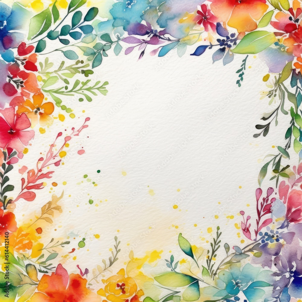 Obraz premium Greeting card with watercolor flowers handmade. Colorful background. generative ai