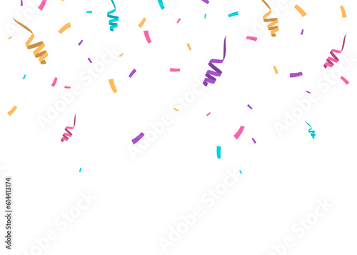 Confetti background. Colorful paper pieces and serpentine. Vector party background