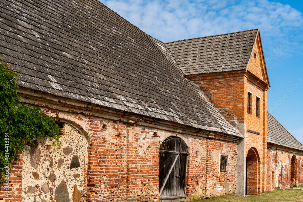 A medieval old ruined castle made by red bricks A medieval old ruined castle made by red bricks