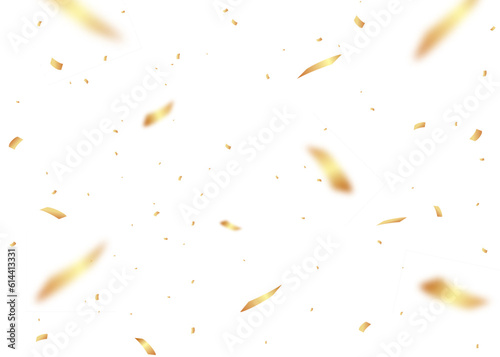 Confetti background. Gold paper pieces and serpentine. Vector party background