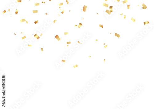 Confetti background. Gold paper pieces and serpentine. Vector party background